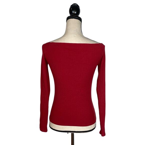 Reformation Red Ribbed Scoop Neck Long Sleeve Shirt    Size: S - Picture 3 of 5